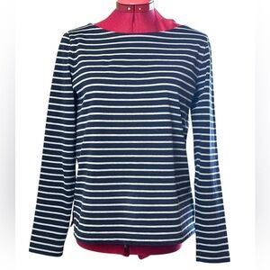 JCREW boat neck, long sleeve cotton, striped tone-on-tone navy medium weight top